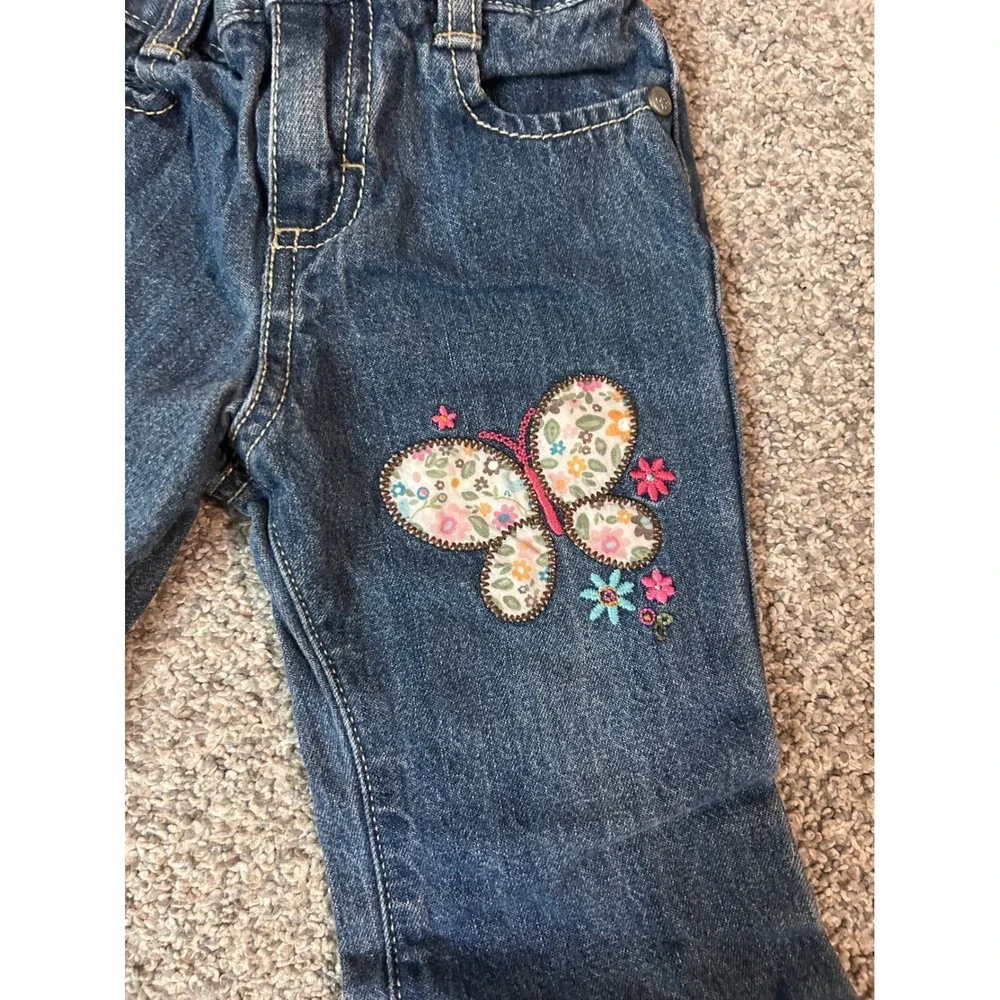 OshKosh Bgosh Toddler Girls Butterfly Floral Applique Denim Jeans 18 Months Blue
